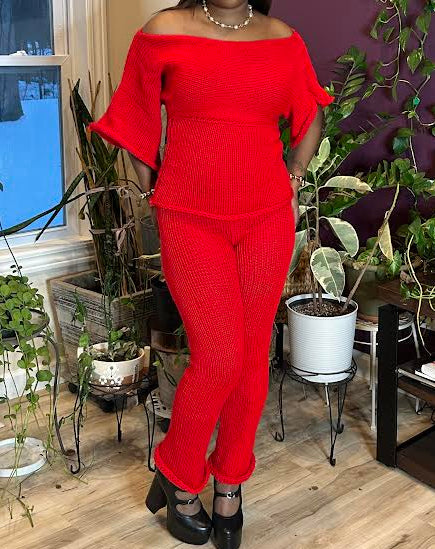 Crimson Batwing Knit Top
