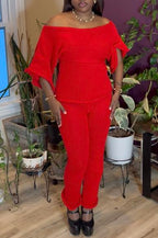 Crimson Batwing Knit Top